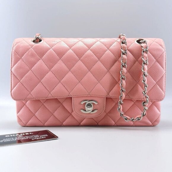 Authentic CHANEL Caviar Quilted Medium Classic Double Flap Bag Pink SHW Purse - Picture 1 of 14